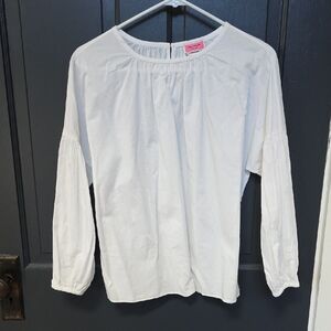KATE SPADE White Gathered Neck Long-Sleeve Blouse